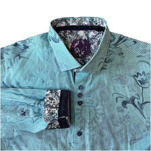 Au Noir Button Down Shirt Mens 3 Long Sleeve Flip Cuff Geometric Blue Medium